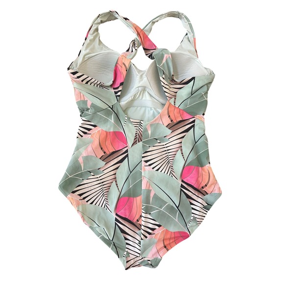 CALIA by Carrie Underwood Seamed Sleek Sculpt One Piece Desert Flora Agave Sz 14 - Picture 2 of 4